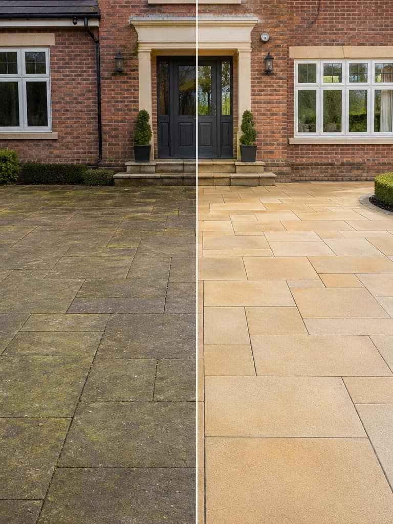 Driveway before exterior clean with dull tired surface