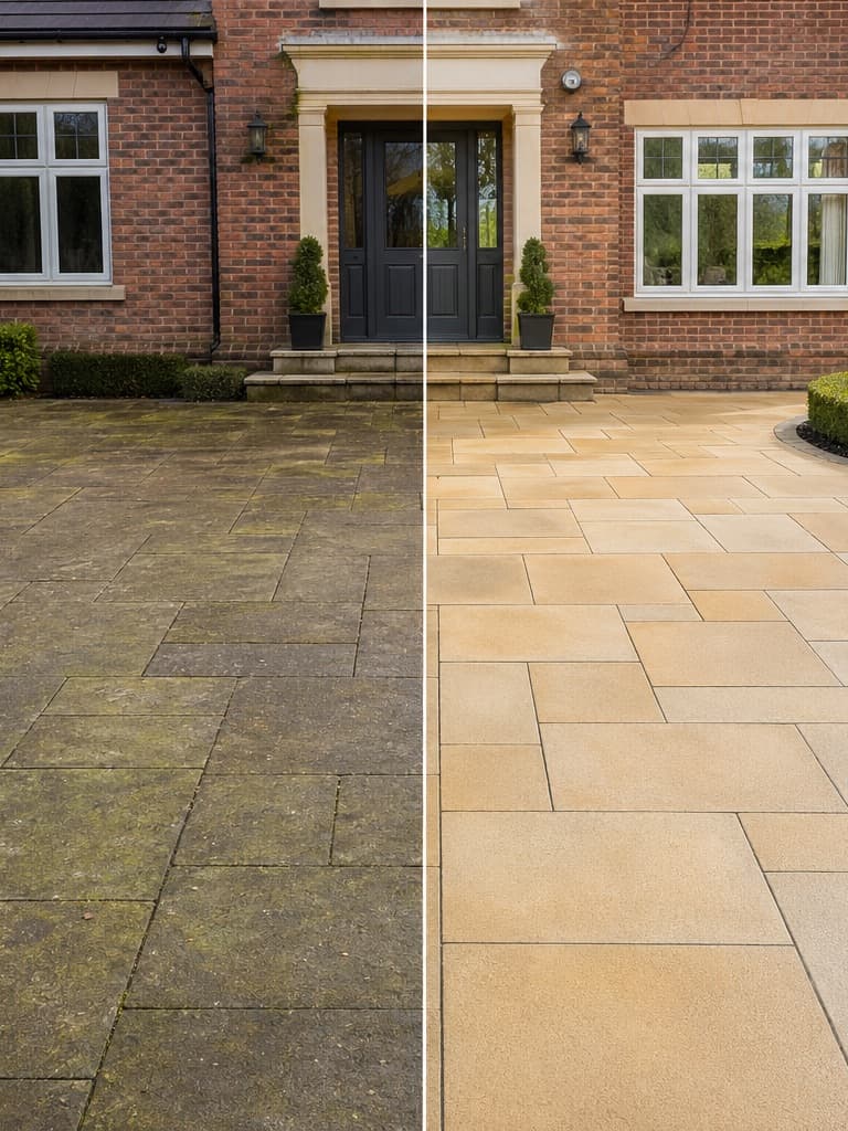 Driveway before exterior clean with dull tired surface
